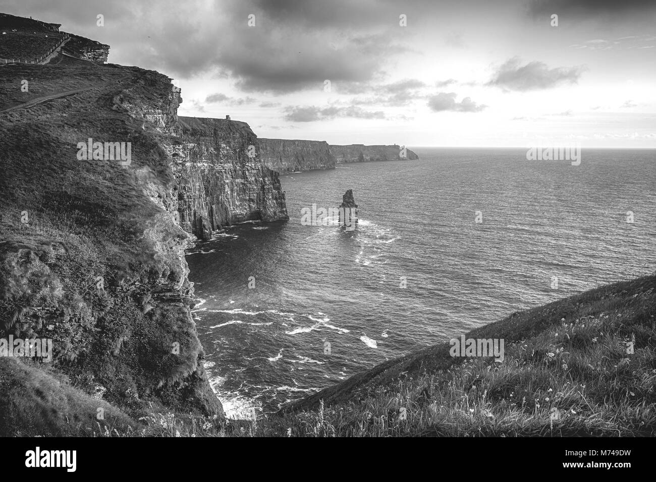 Black and white picture of the world famous cliffs of moher in county ...