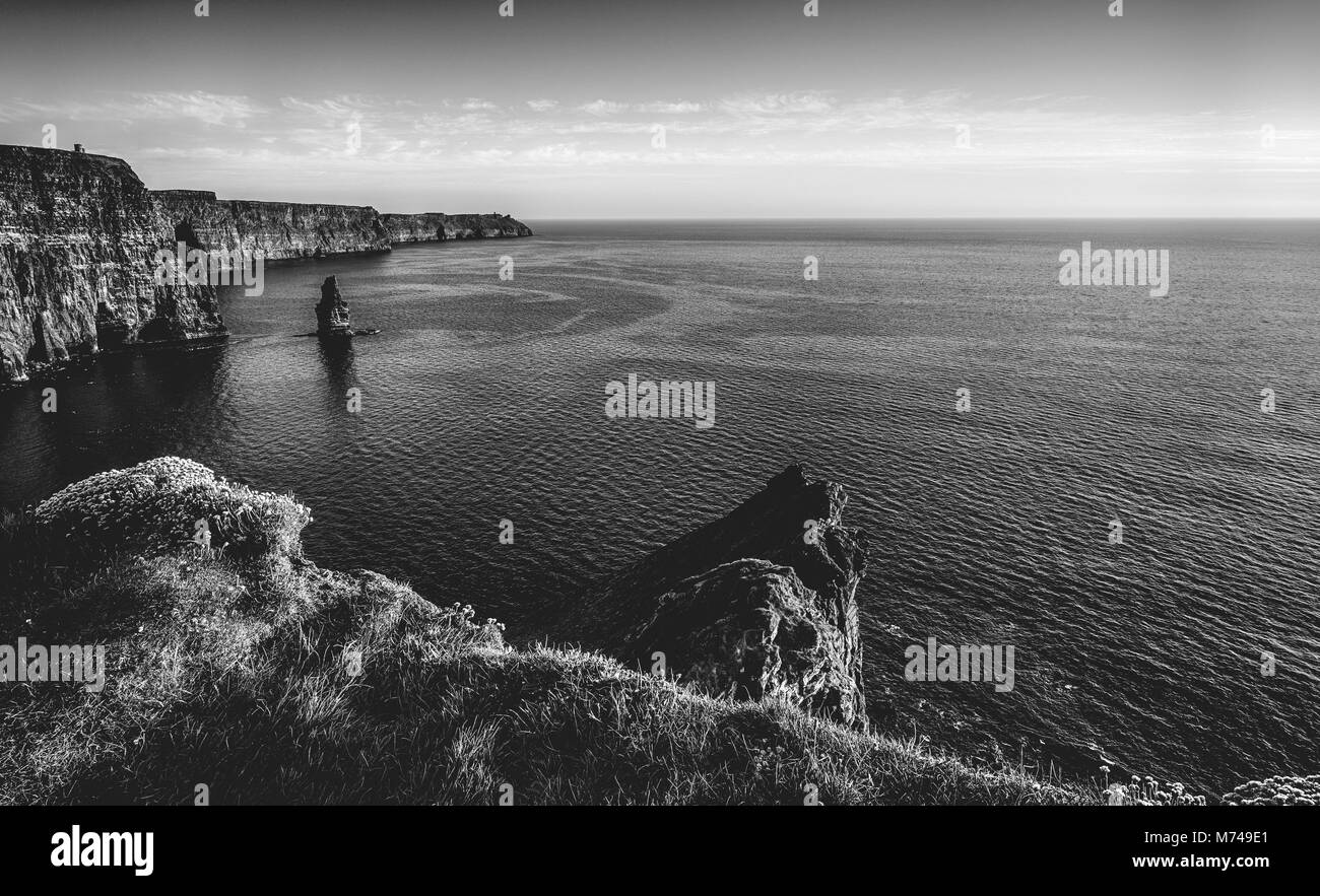 Black and white picture of the world famous cliffs of moher in county ...