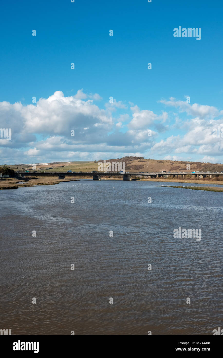 Shoreham by Sea views March 2018 - View of the A27 flyover across the River Adur Photograph taken by Simon Dack Stock Photo