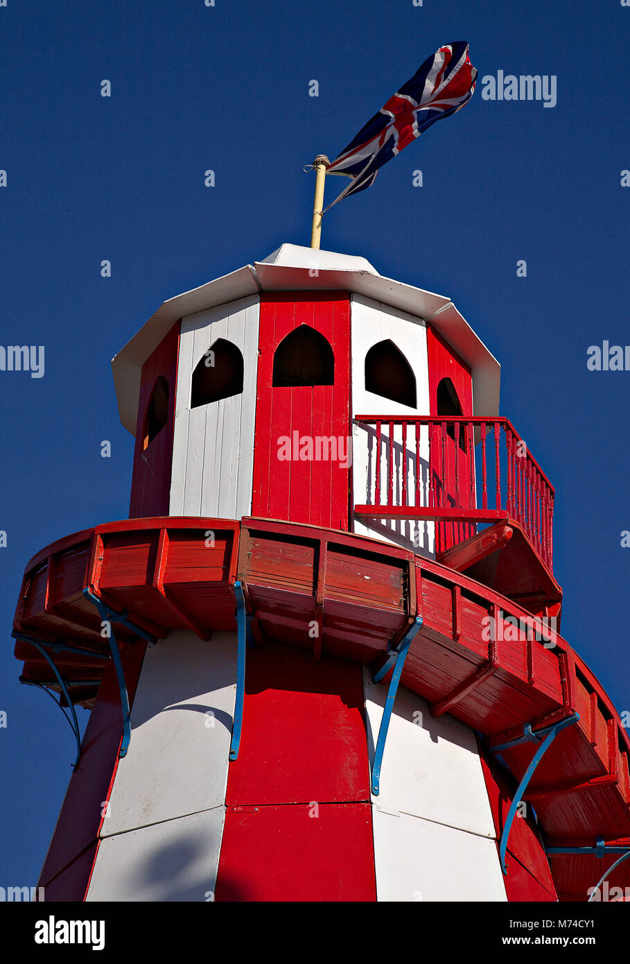 Old fashioned helter skelter childrens slide at Llandudno, North Wales Stock Photo