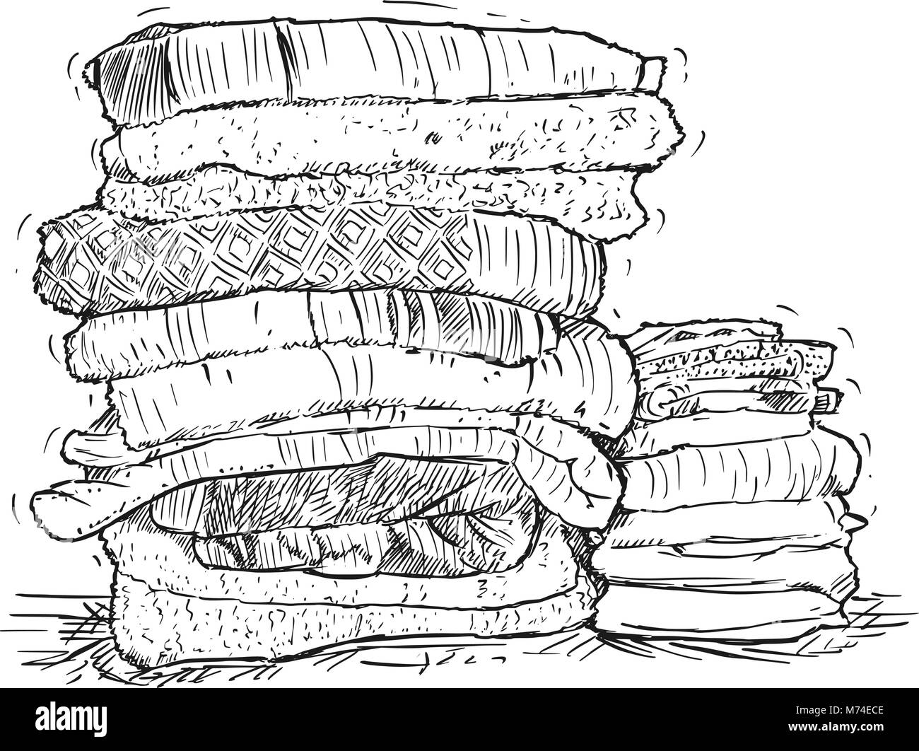 Vector Hand Drawing of Stack of Towels Stock Vector
