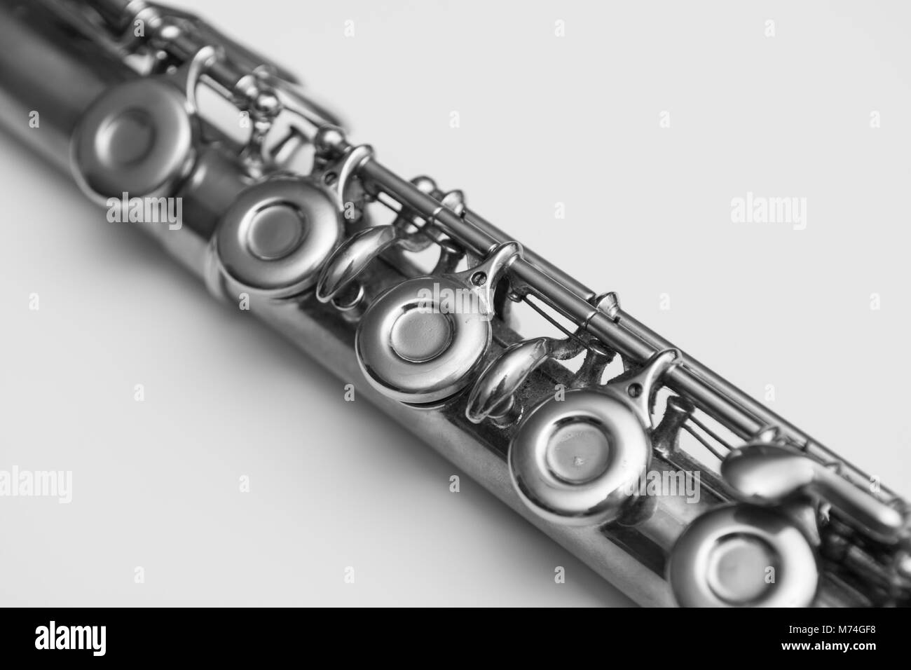 Close up of keys from a flute. Classical musical instrument Stock Photo