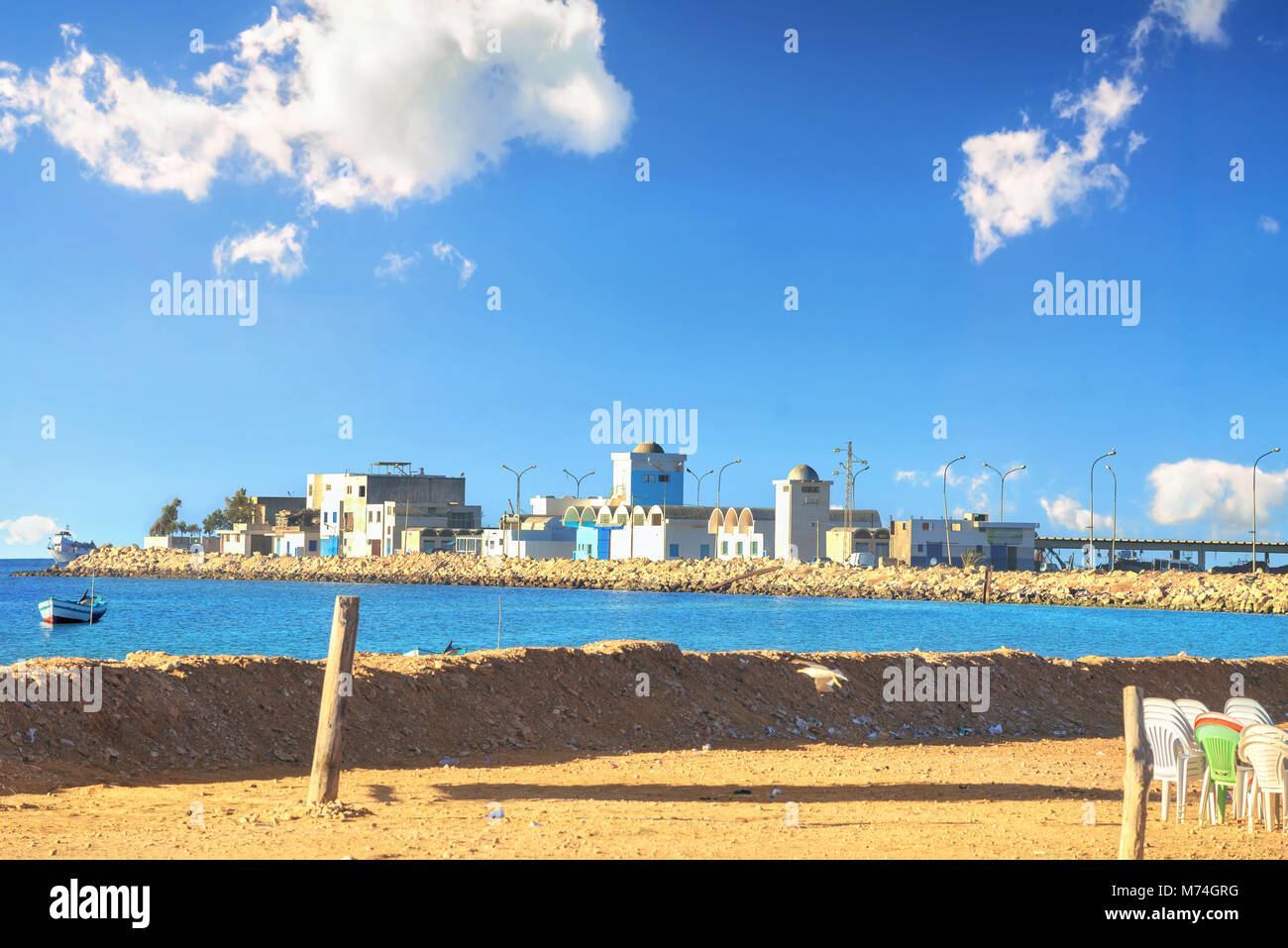 Scenic view of typical fishing village. Tunisia, North Africa Stock Photo