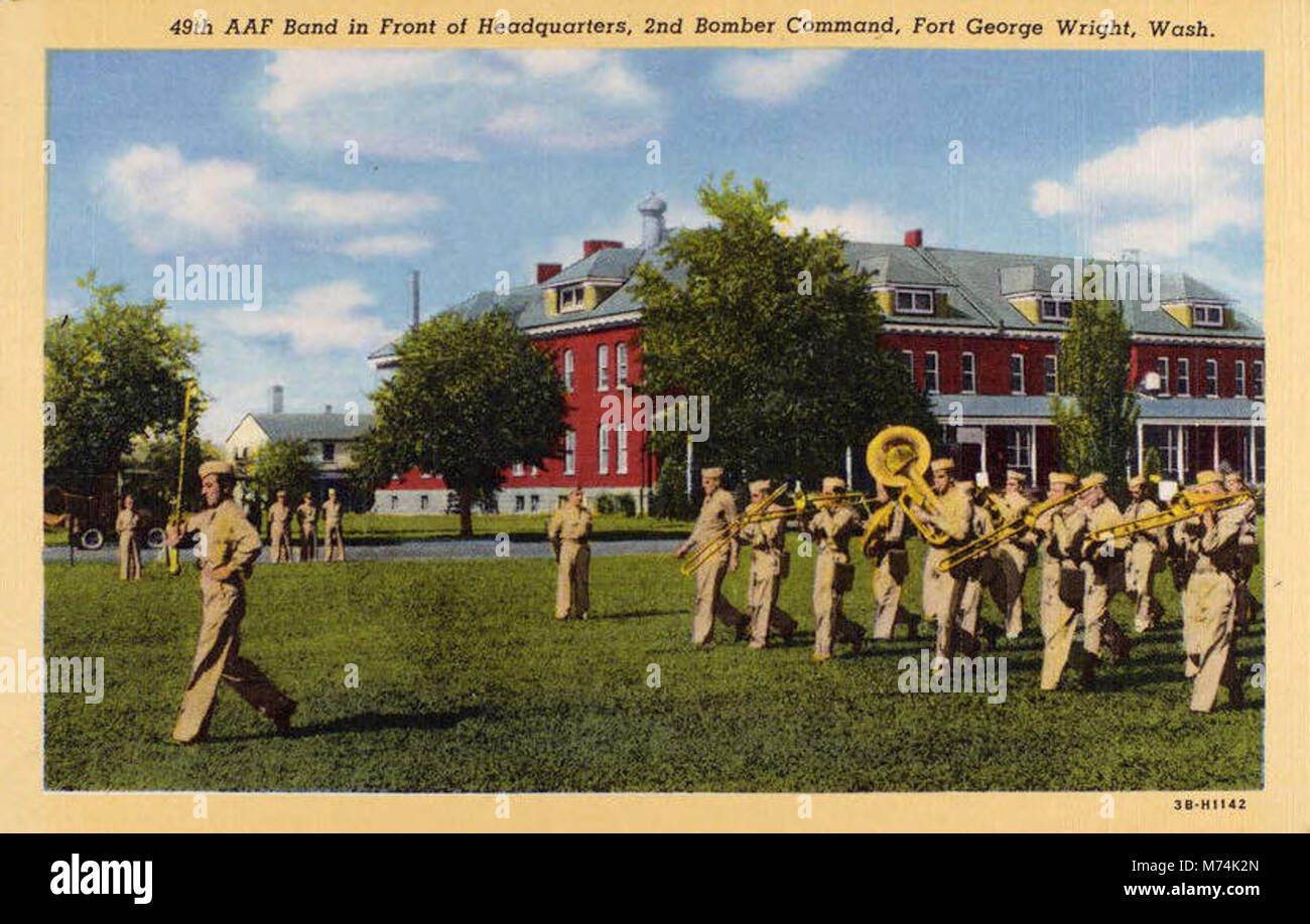 Fort Wright WA 49th AAF Band in Front of Headquarters, 2nd