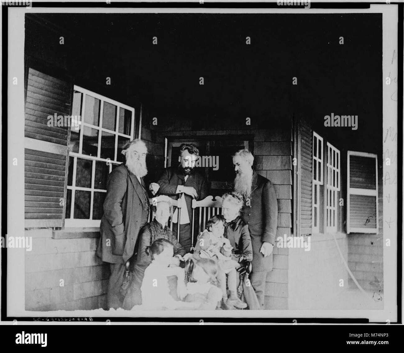 Alexander Graham Bell, his wife and daughters, with Mr. and Mrs. Alexander Melville Bell and Mr. and Mrs. Gardiner Greene Hubbard on porch at Manchester-by-the-Sea LCCN00650250 Stock Photo