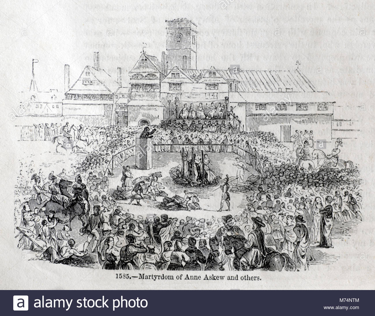 Martyrdom of Anne Askew at Smithfield London by burning at the stake in 1546, vintage engraving from 1860 Stock Photo