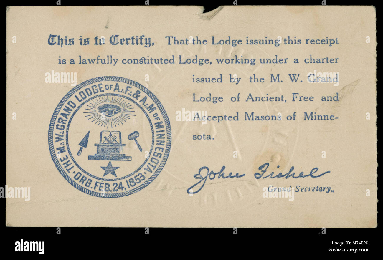 This membership card from the Grand Lodge of Minnesota dates to 1934 ...