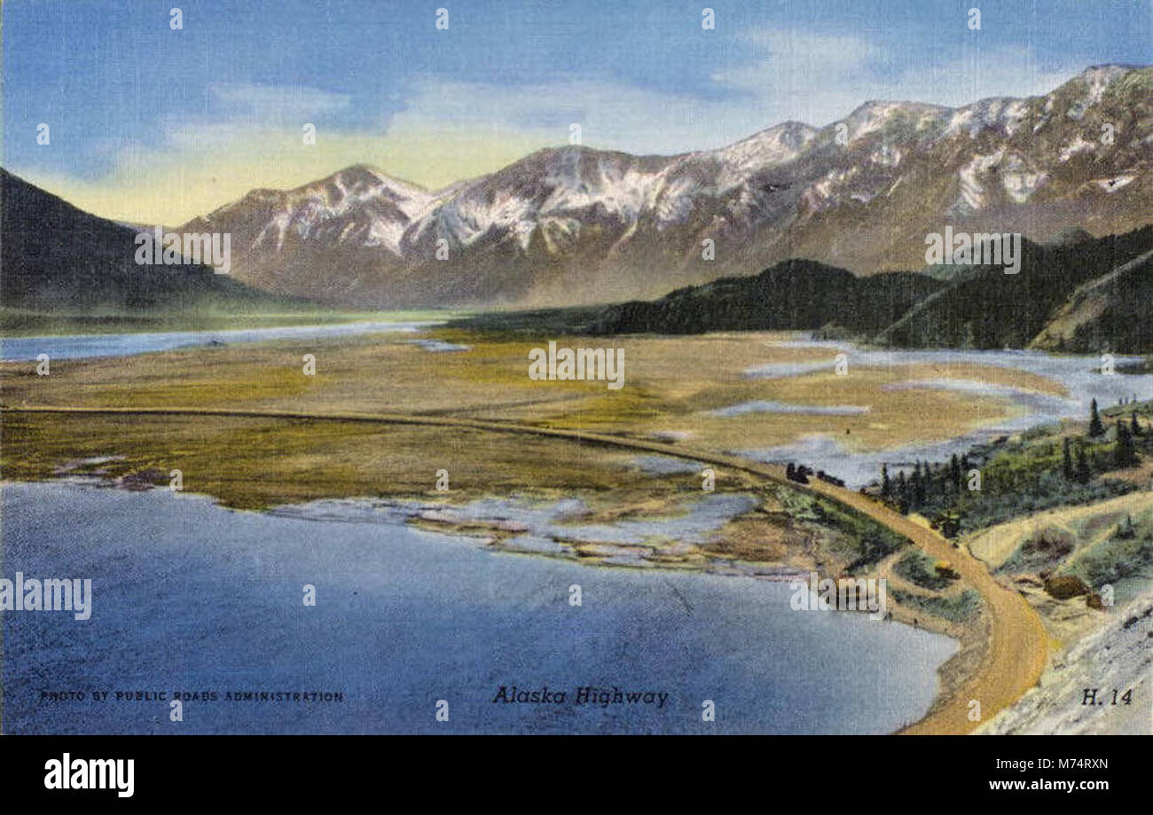 This image shows a section of the Alaska Highway, specifically H. 14, a ...