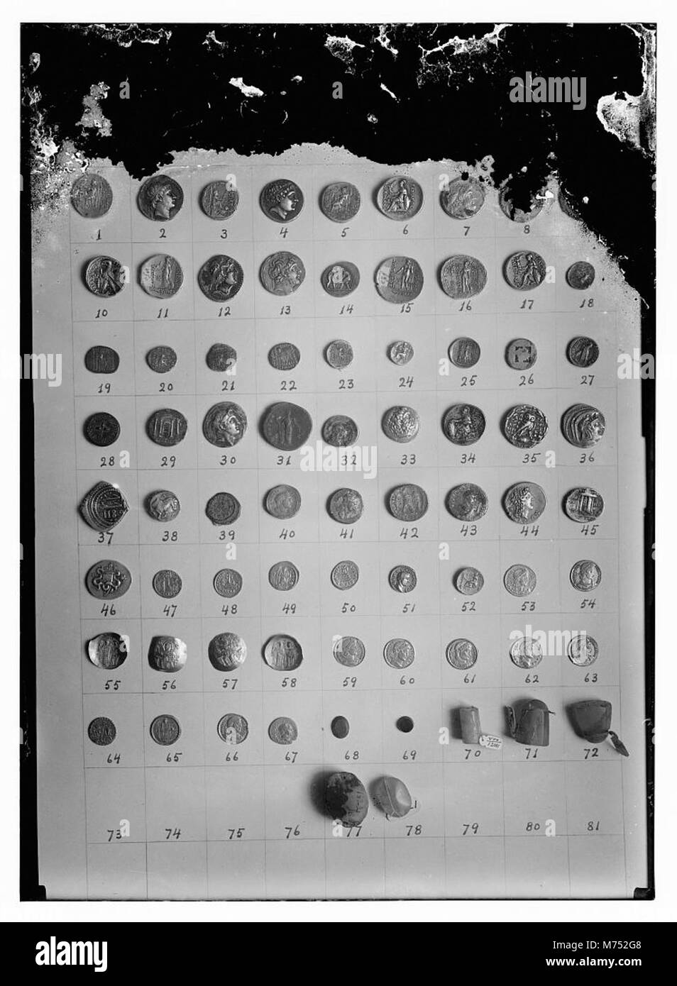 A collection of ancient coins, showcasing various designs and ...