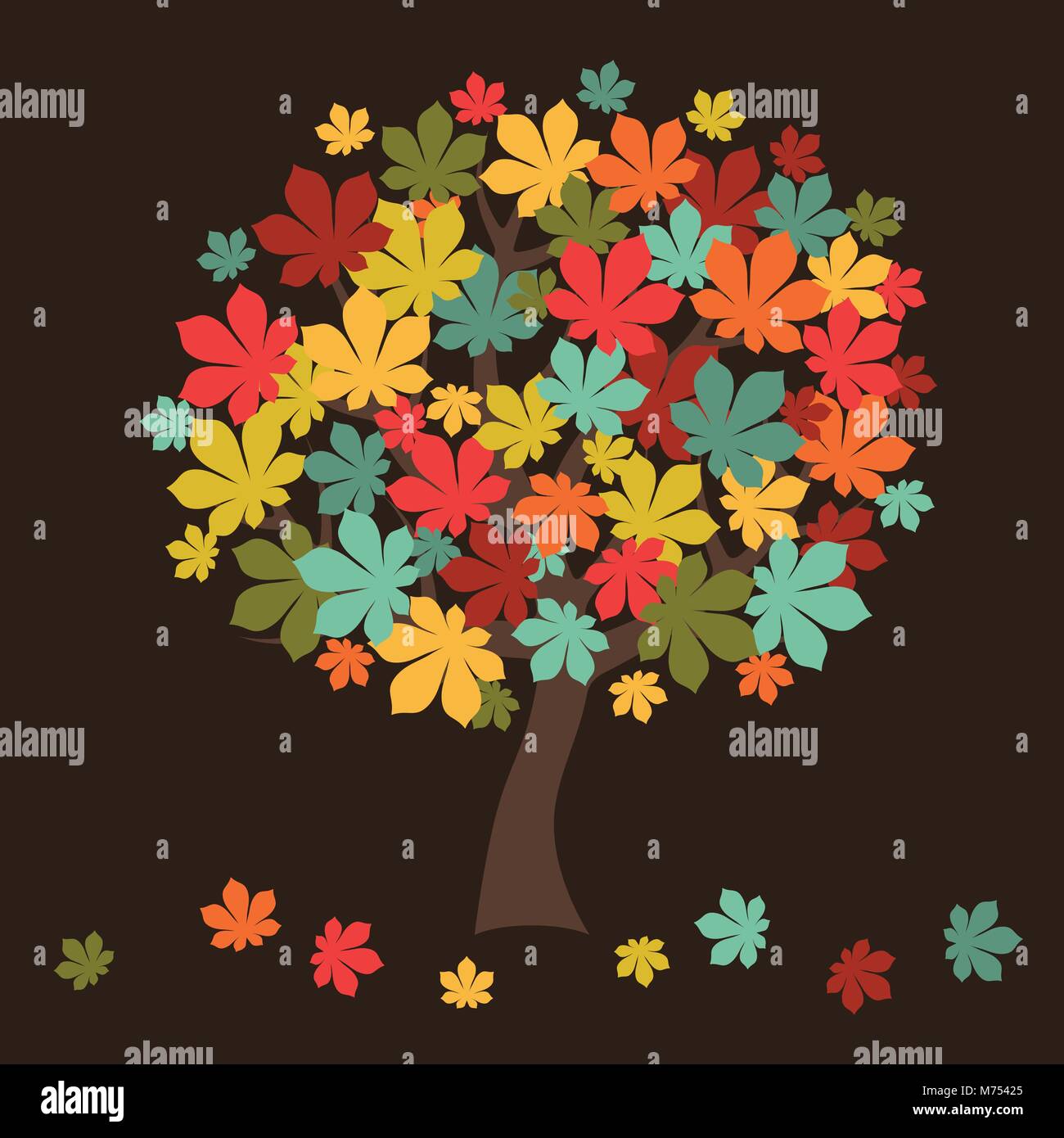 Stylized autumn tree with falling leaves for greeting card Stock Vector ...