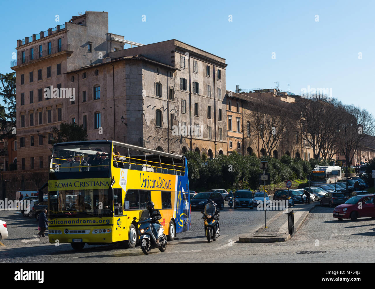 Vatican city tour bus near Piazza della Bocca della Verità, Rome, Lazio, Italy. Stock Photo