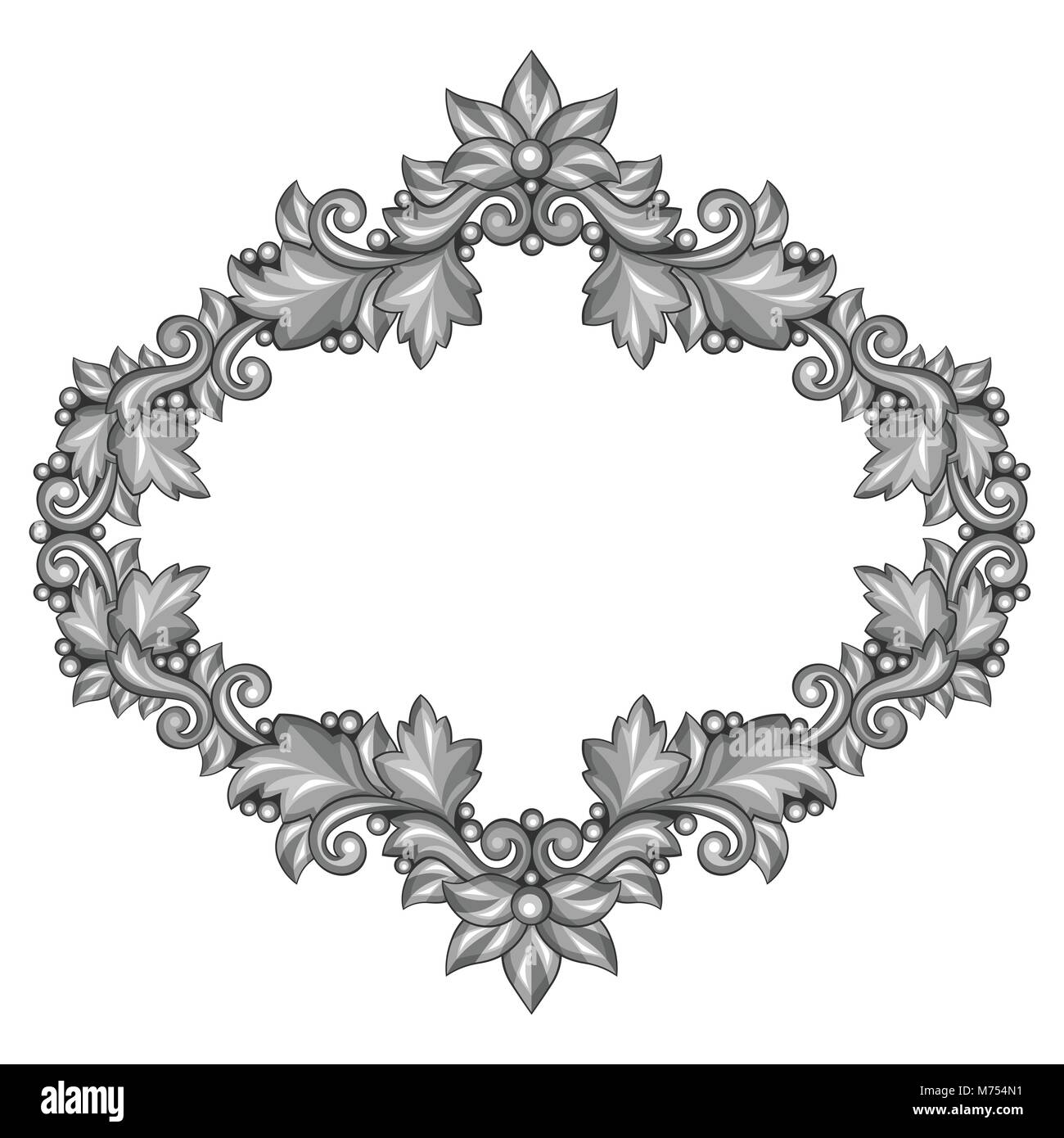 Baroque ornamental antique silver frame on white background Stock ...