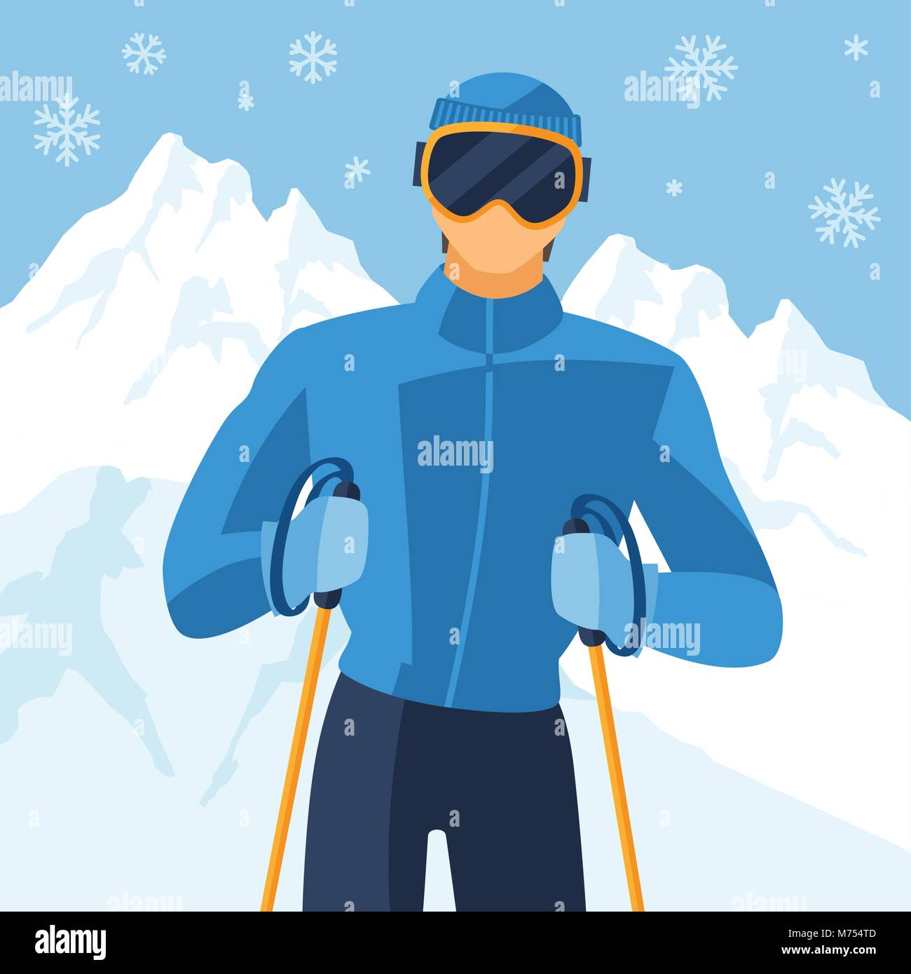 Man skier on mountain winter landscape background Stock Vector Image ...
