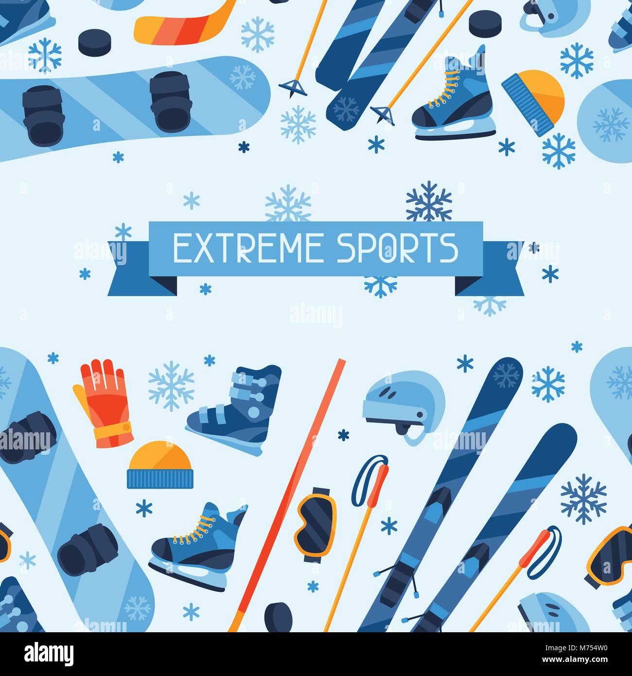 Winter sports seamless pattern with equipment flat icons Stock Vector