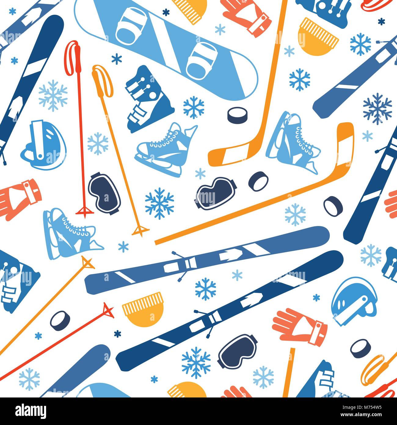 Winter sports seamless pattern with equipment flat icons Stock Vector