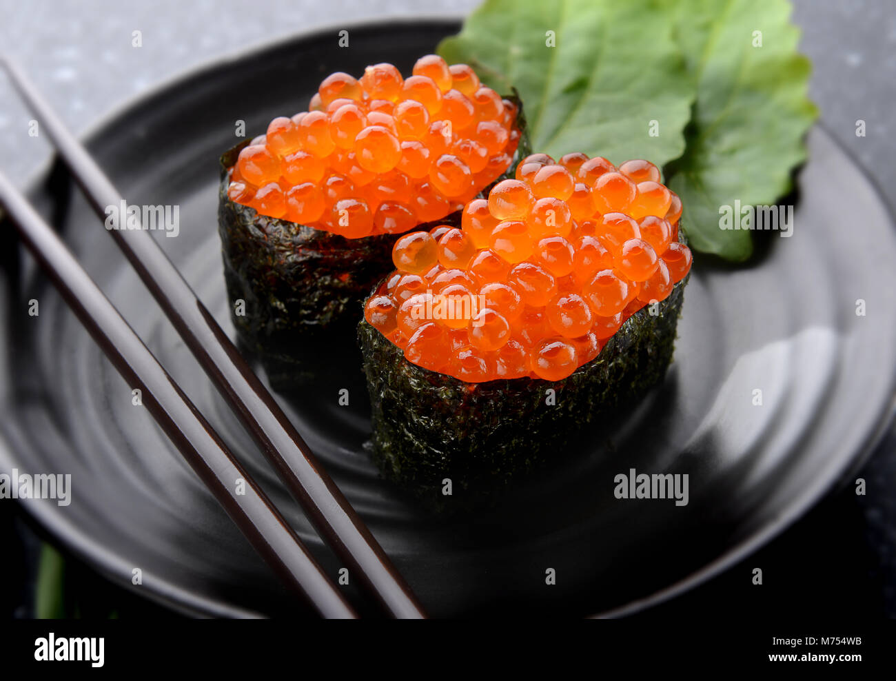 Salmon Eggs Or Ikura In Japanese Style Sushi Fresh From Raw Salmond Fish In Studio Lighting Stock Photo Alamy