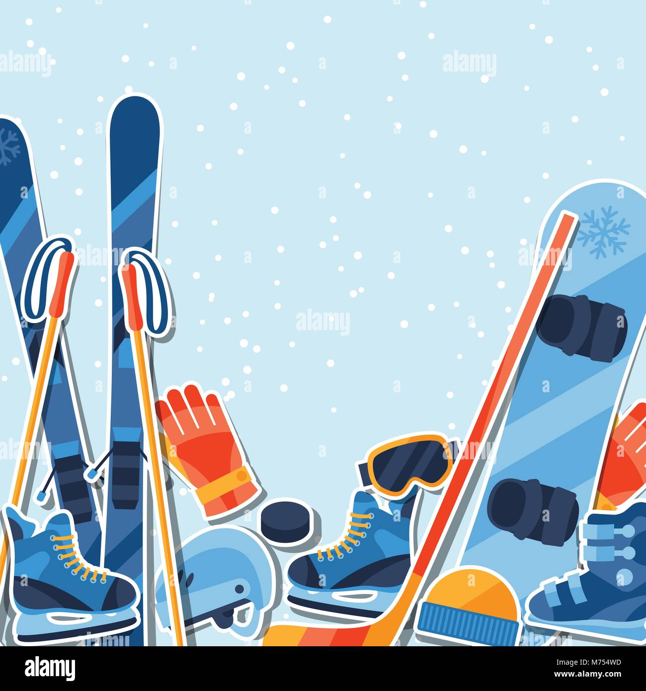 Winter sports background with equipment sticker flat icons Stock Vector