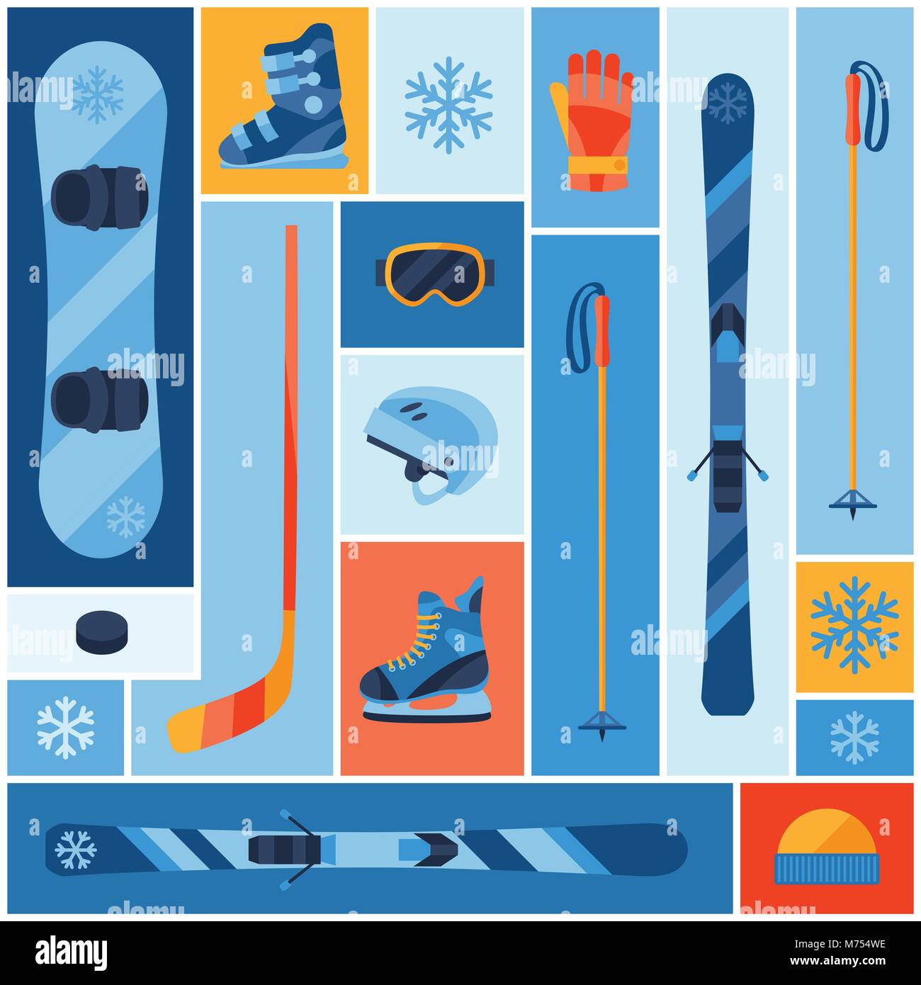 Winter sports background with equipment flat icons Stock Vector