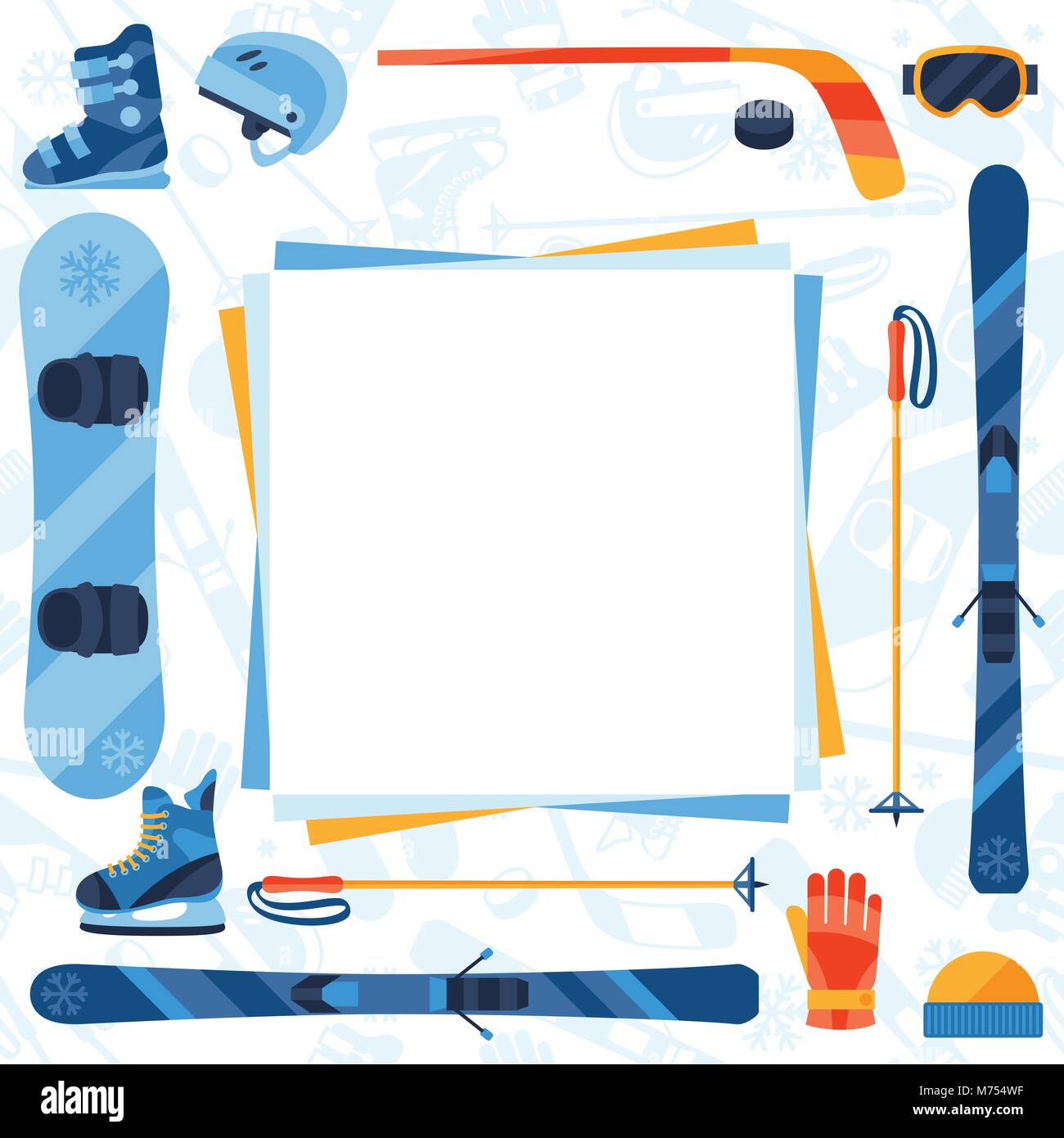 Winter sports background with equipment flat icons Stock Vector