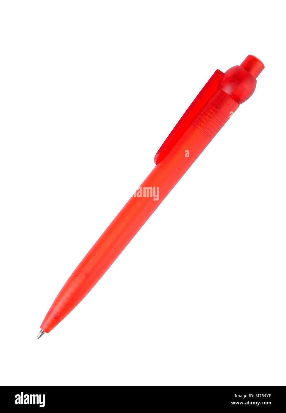 Red plastic ball point pen isolated on white Stock Photo