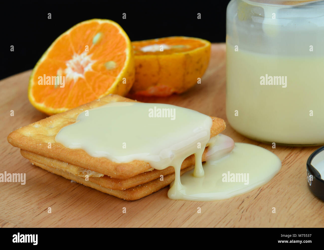 sticky of sweet milk for mix with drink or food and snack Stock Photo