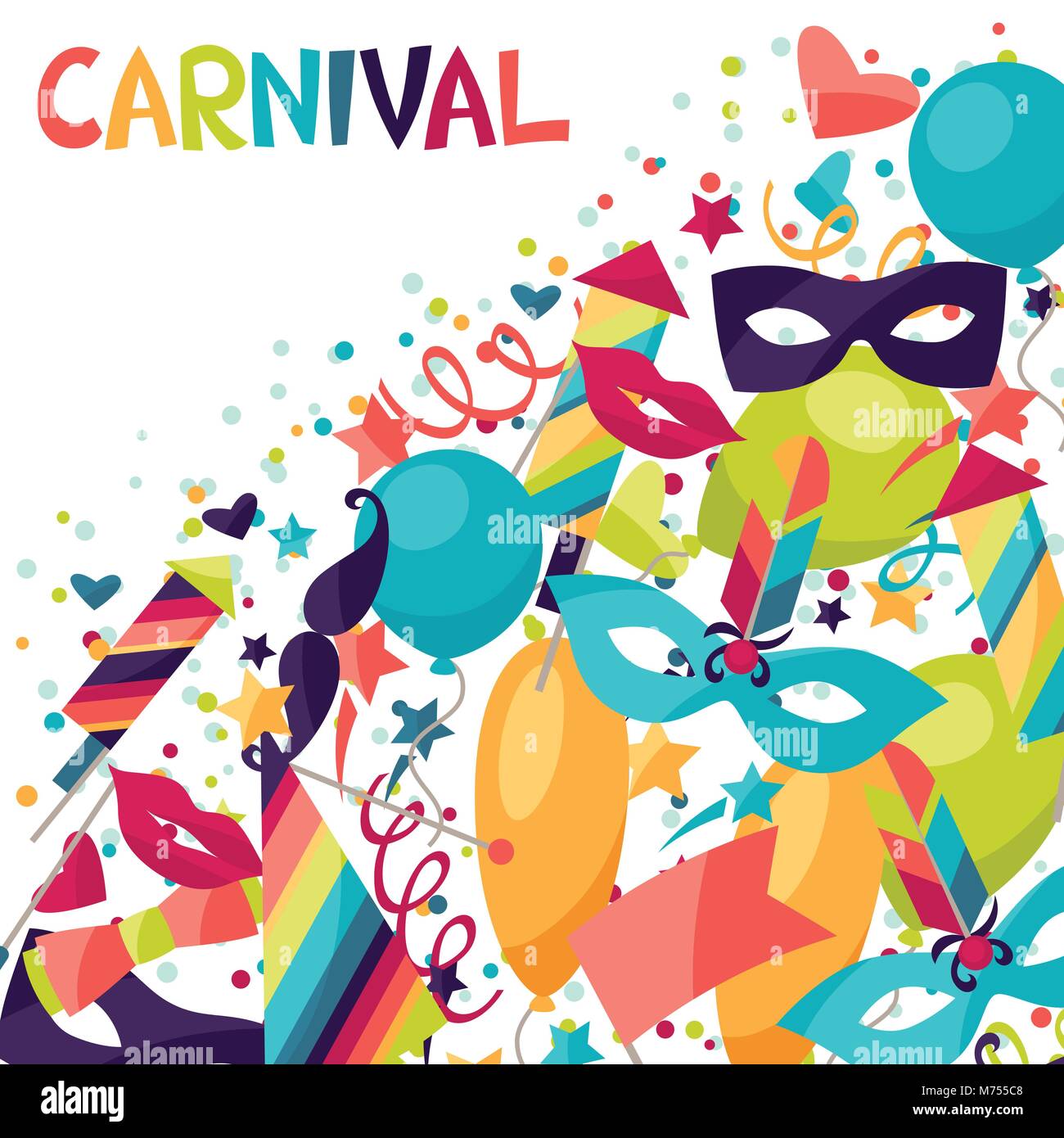 Celebration festive background with carnival icons and objects Stock ...