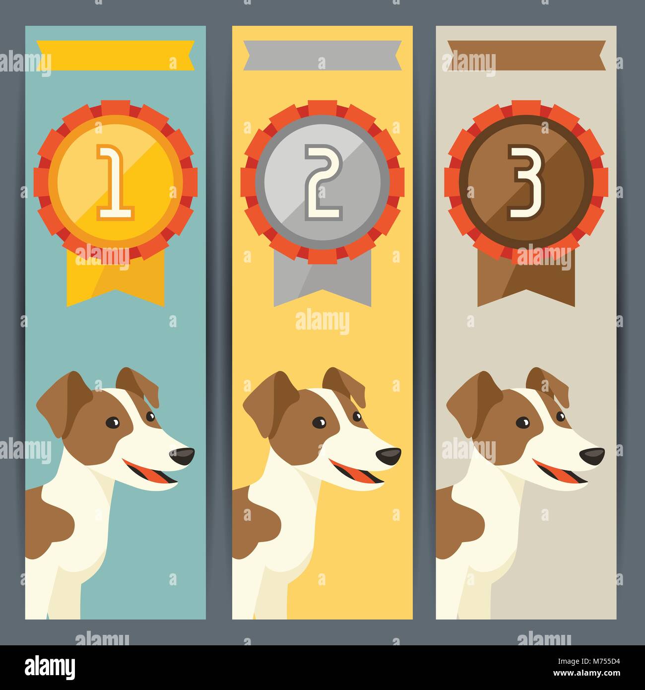 Award vertical banners with dog winning medal Stock Vector