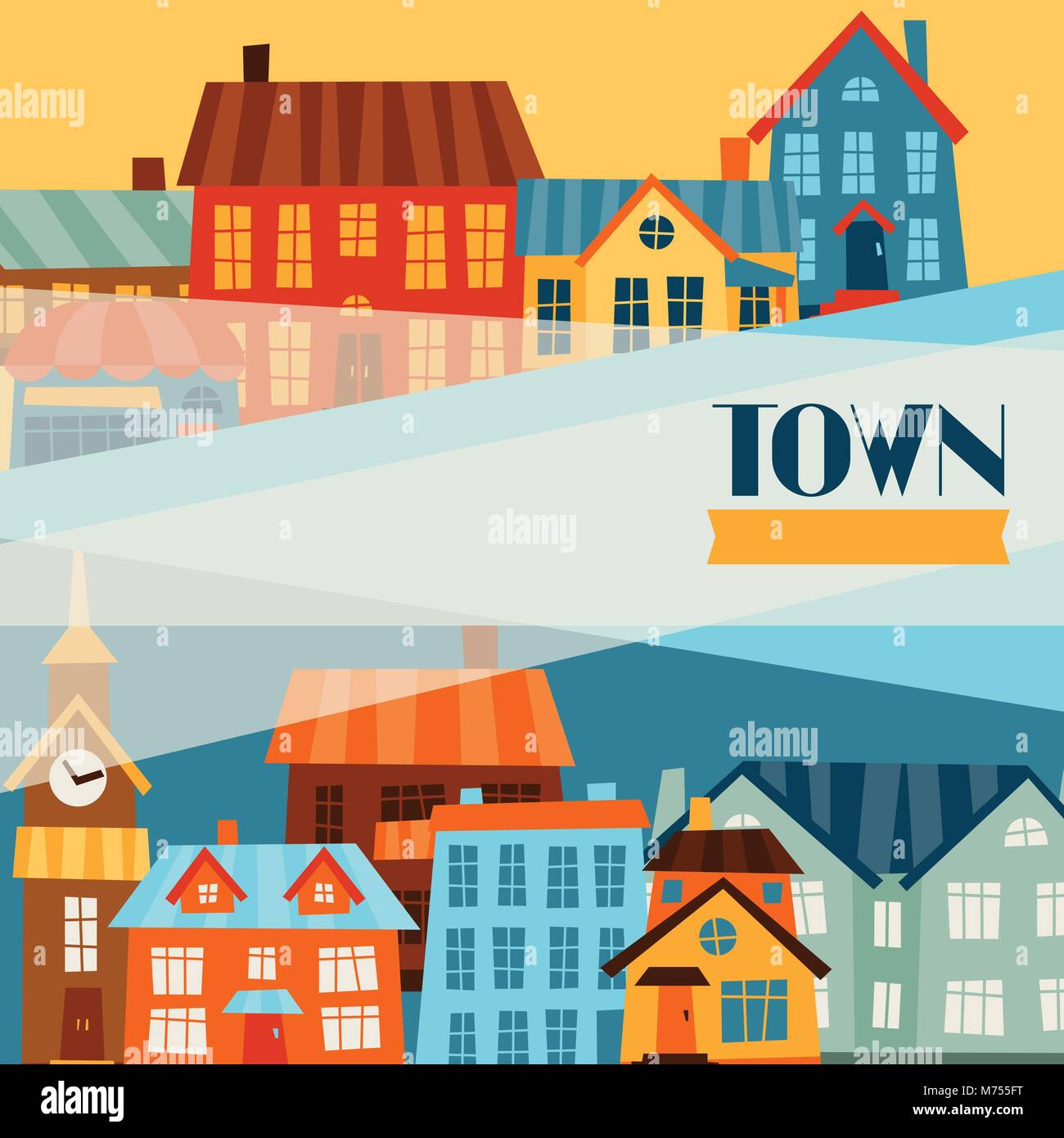 Town background design with cute colorful houses Stock Vector