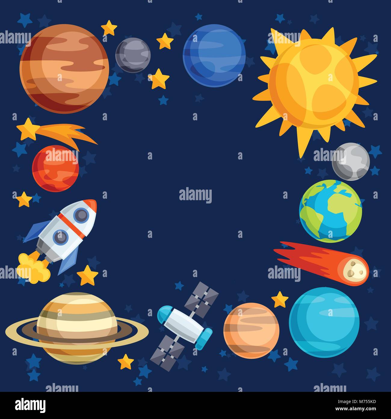Background of solar system, planets and celestial bodies Stock Vector