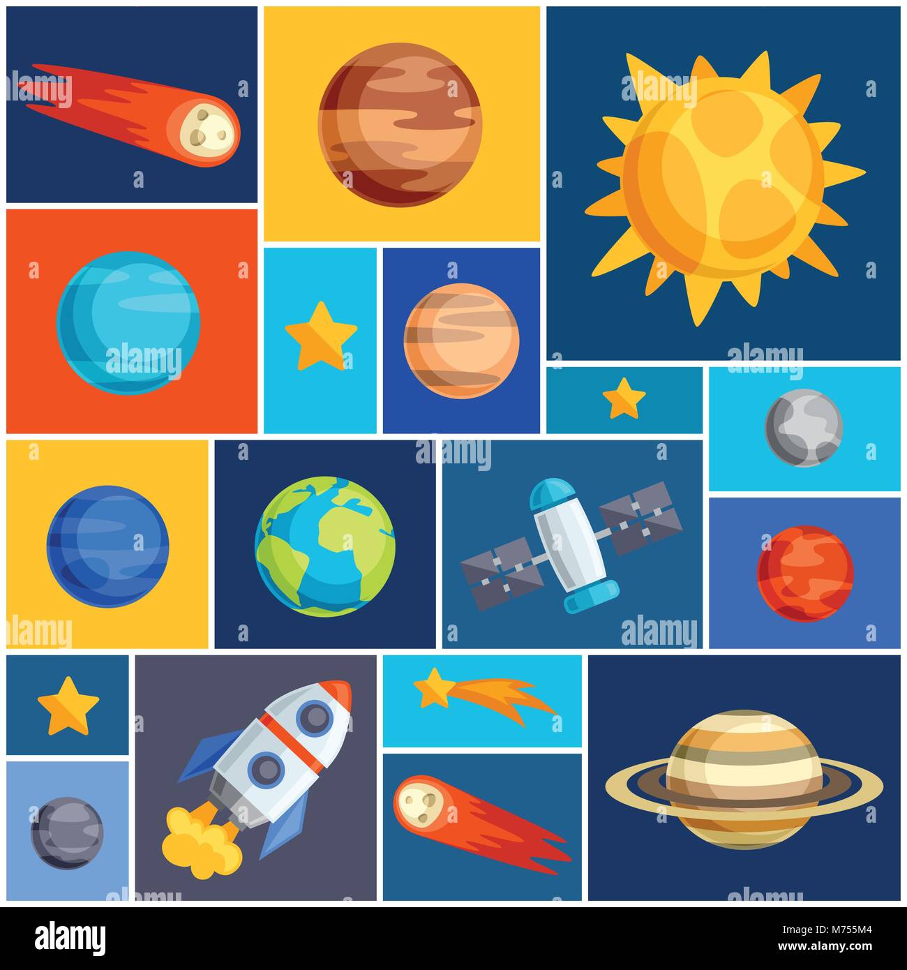 Background with solar system, planets and celestial bodies Stock Vector