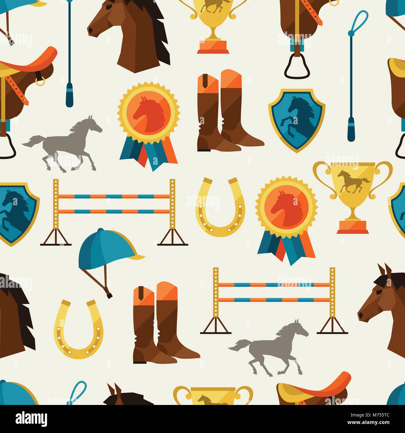 Seamless pattern with horse equipment in flat style Stock Vector Image ...