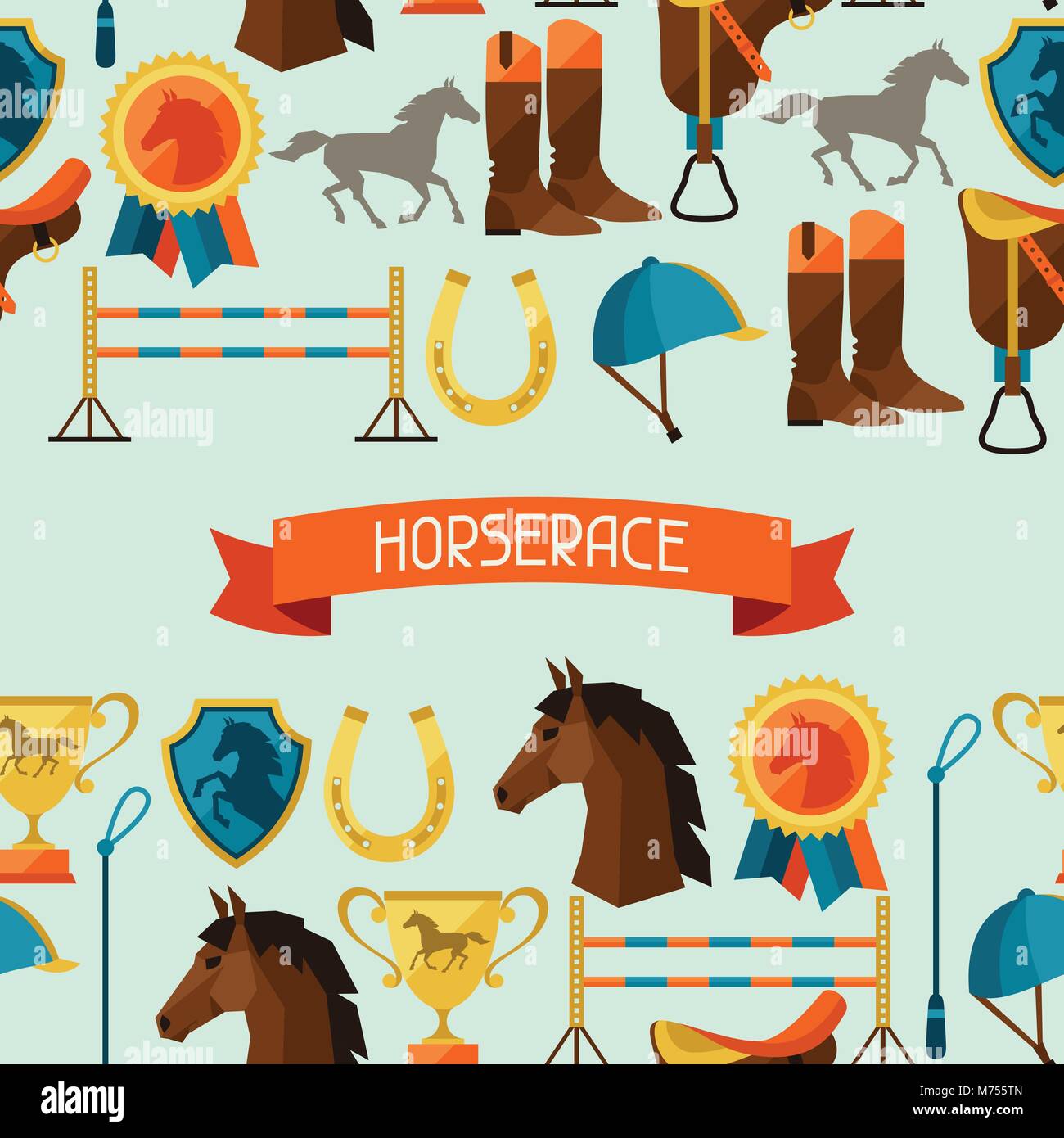 Seamless pattern with horse equipment in flat style Stock Vector Image ...