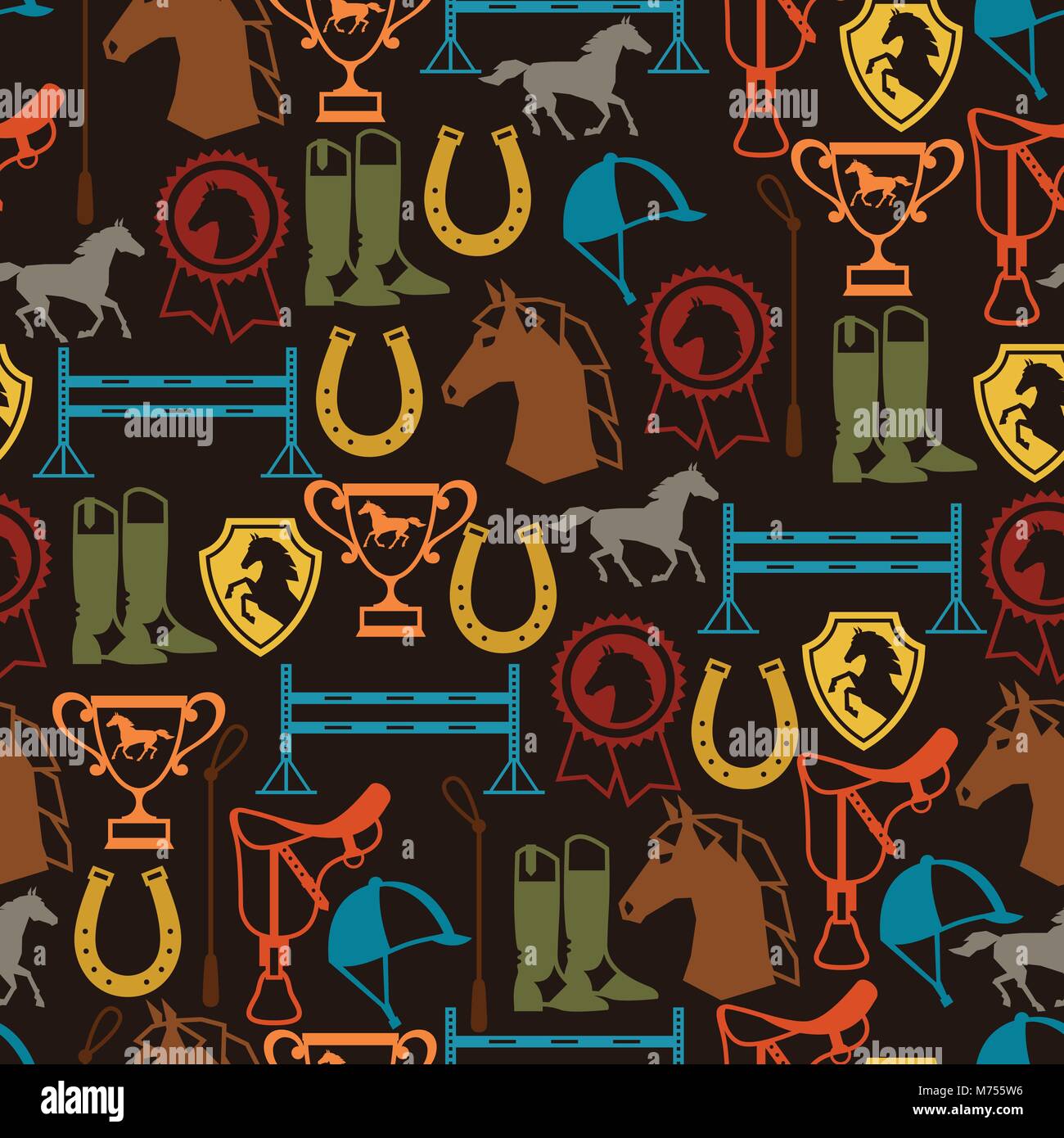 Seamless pattern with horse equipment in flat style Stock Vector Image ...
