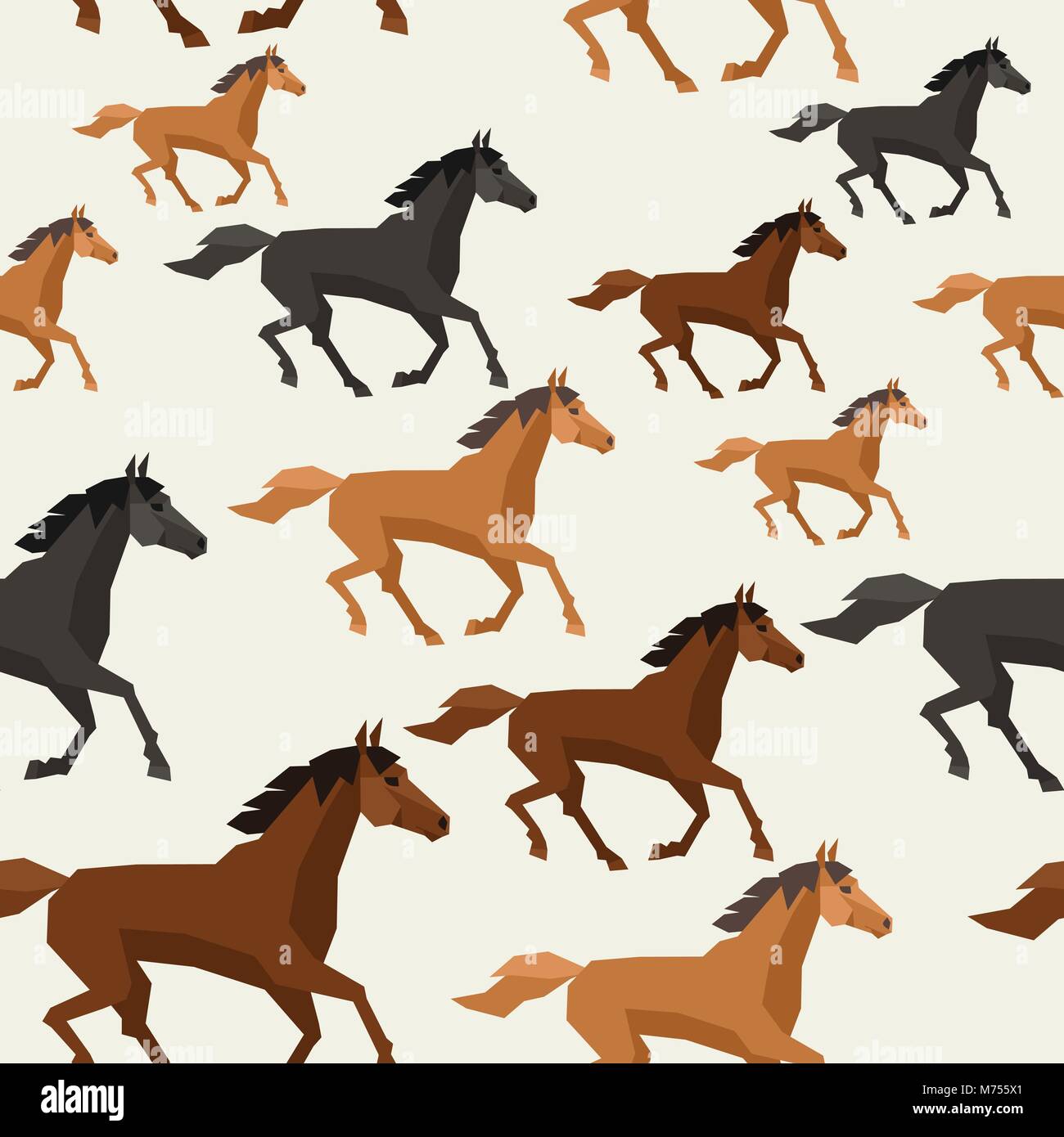 Seamless pattern with horse running in flat style Stock Vector Image
