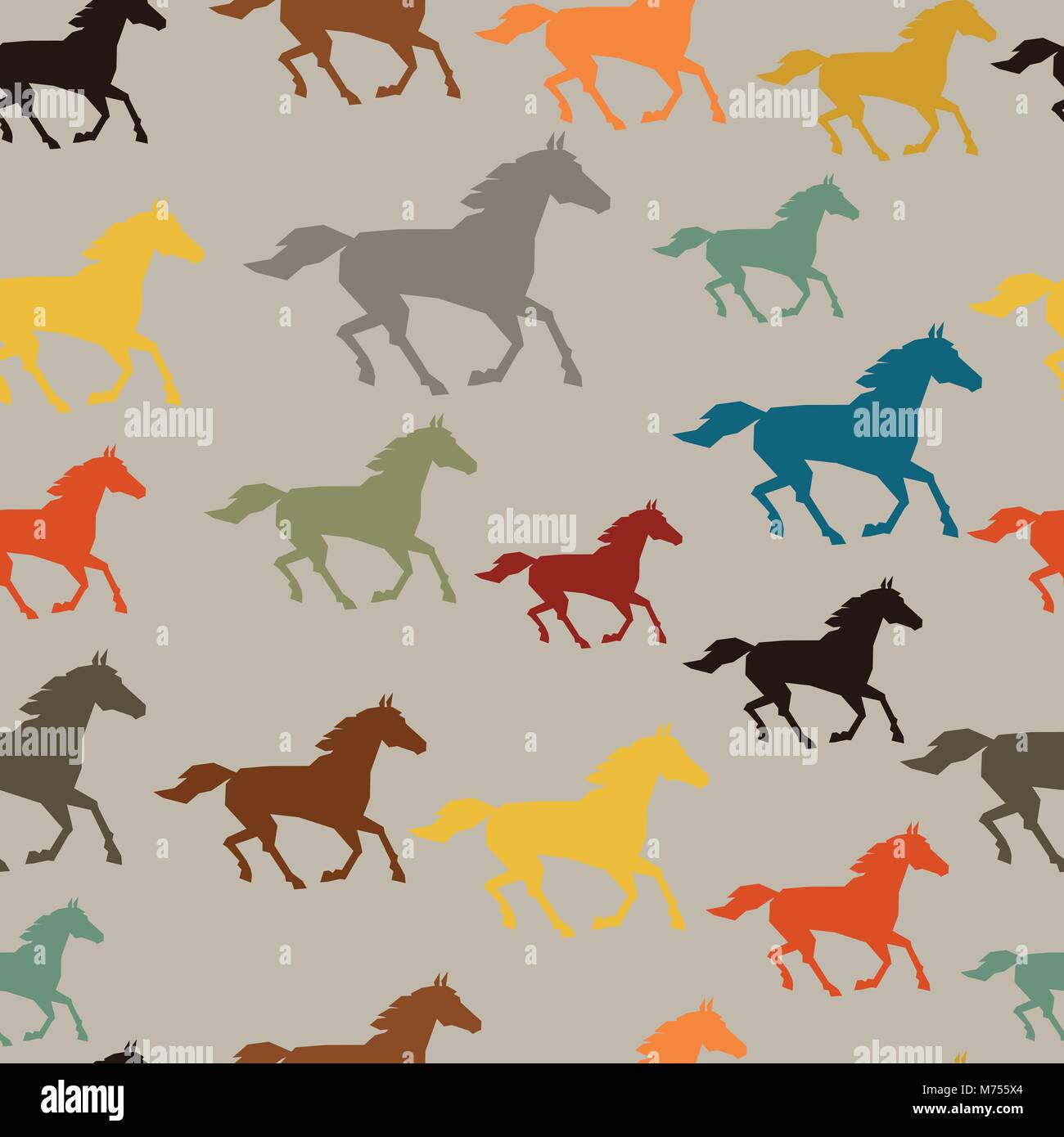 Seamless pattern with horse running in flat style Stock Vector Image