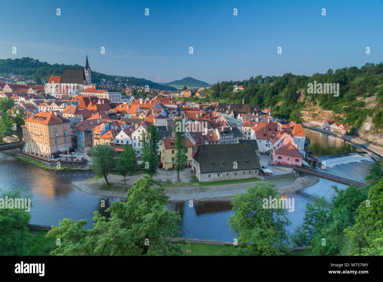 Postcard from Cesky Krumlov in Summer rime, UNESCO world heritage site in Bohemia, south of Czech Republic Stock Photo