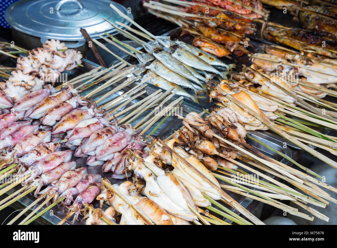 Grilled Seafood in Kep Crab market, Kep, Cambodia Asia Stock Photo
