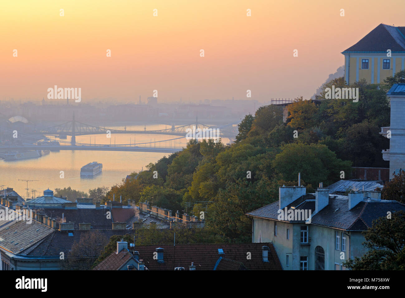 Castle hill and Danube river with bridges in Budapest Stock Photo