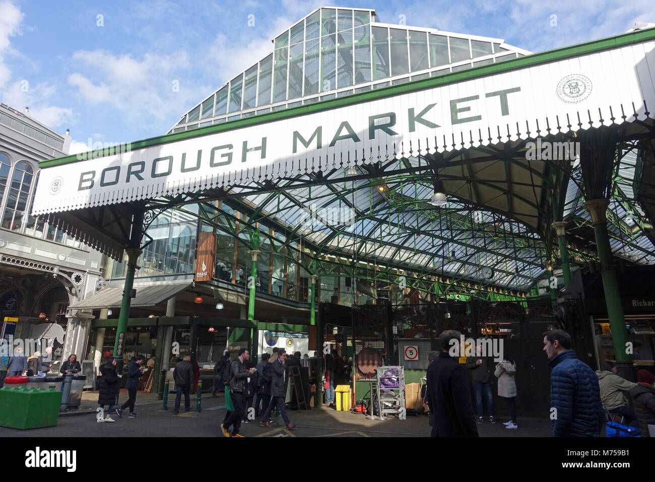 View of the sign over the entrance to Borough Market in London UK Stock Photo