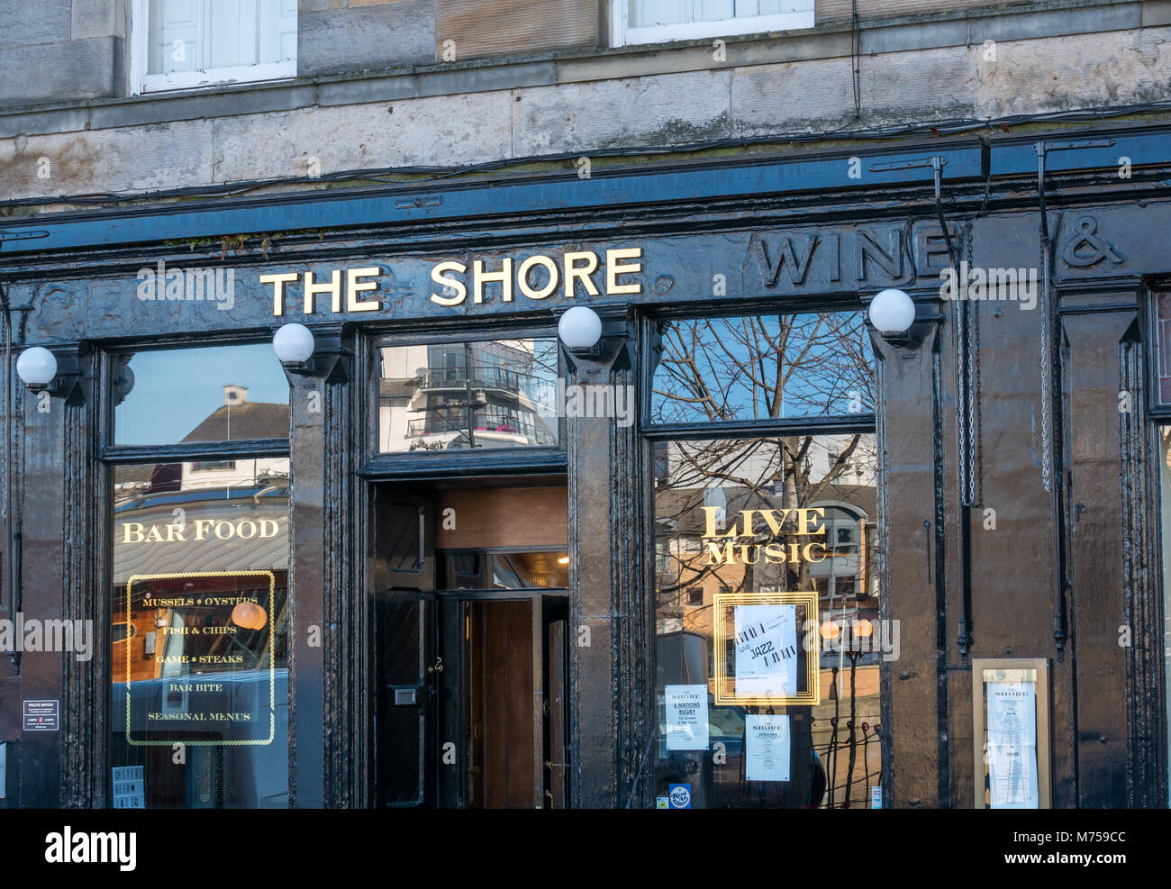 Front of old pub, The Shore bar and restaurant, The Shore, Leith, Edinburgh, Scotland, UK Stock Photo