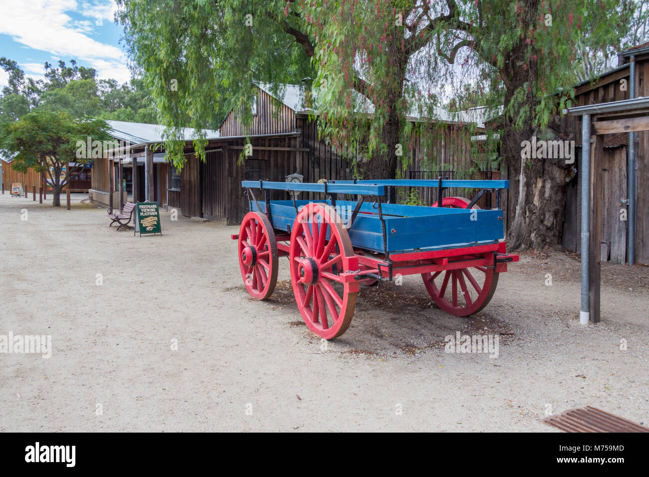 Old fashioned transport wooden wagon, Echuca, Victoria, Australia Stock Photo