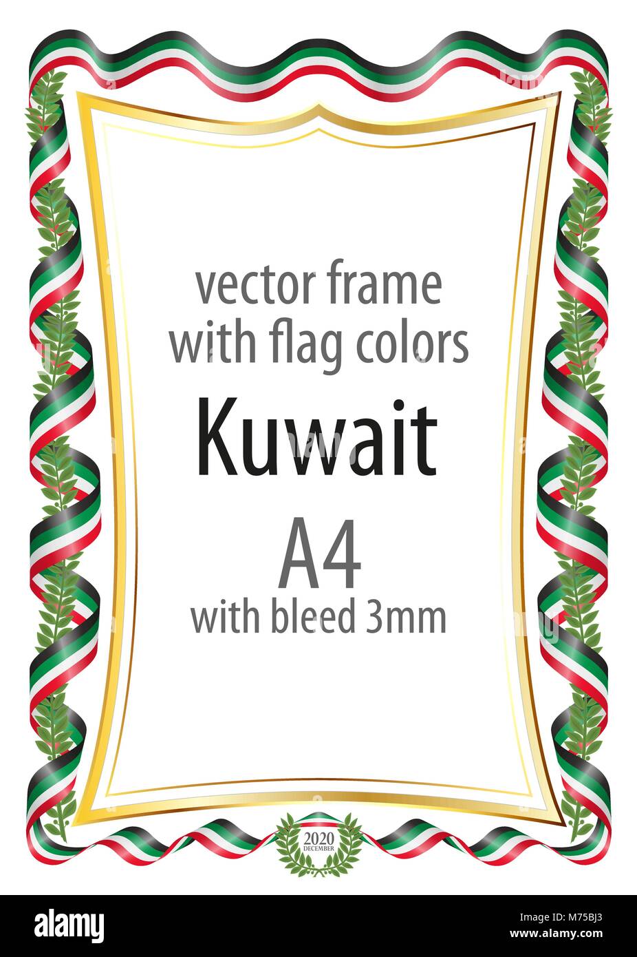 Frame and border of ribbon with the colors of the Kuwait flag Stock