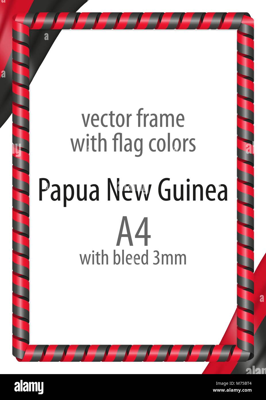 Frame and border of ribbon with the colors of the Papua New Guinea flag Stock Vector