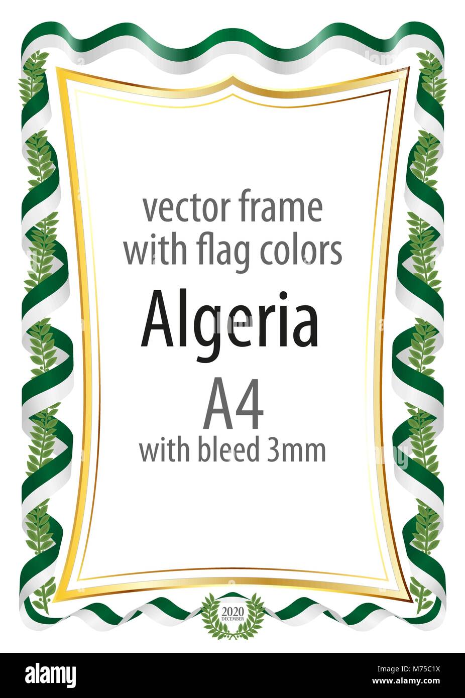 Frame and border of ribbon with the colors of the Algeria flag Stock Vector
