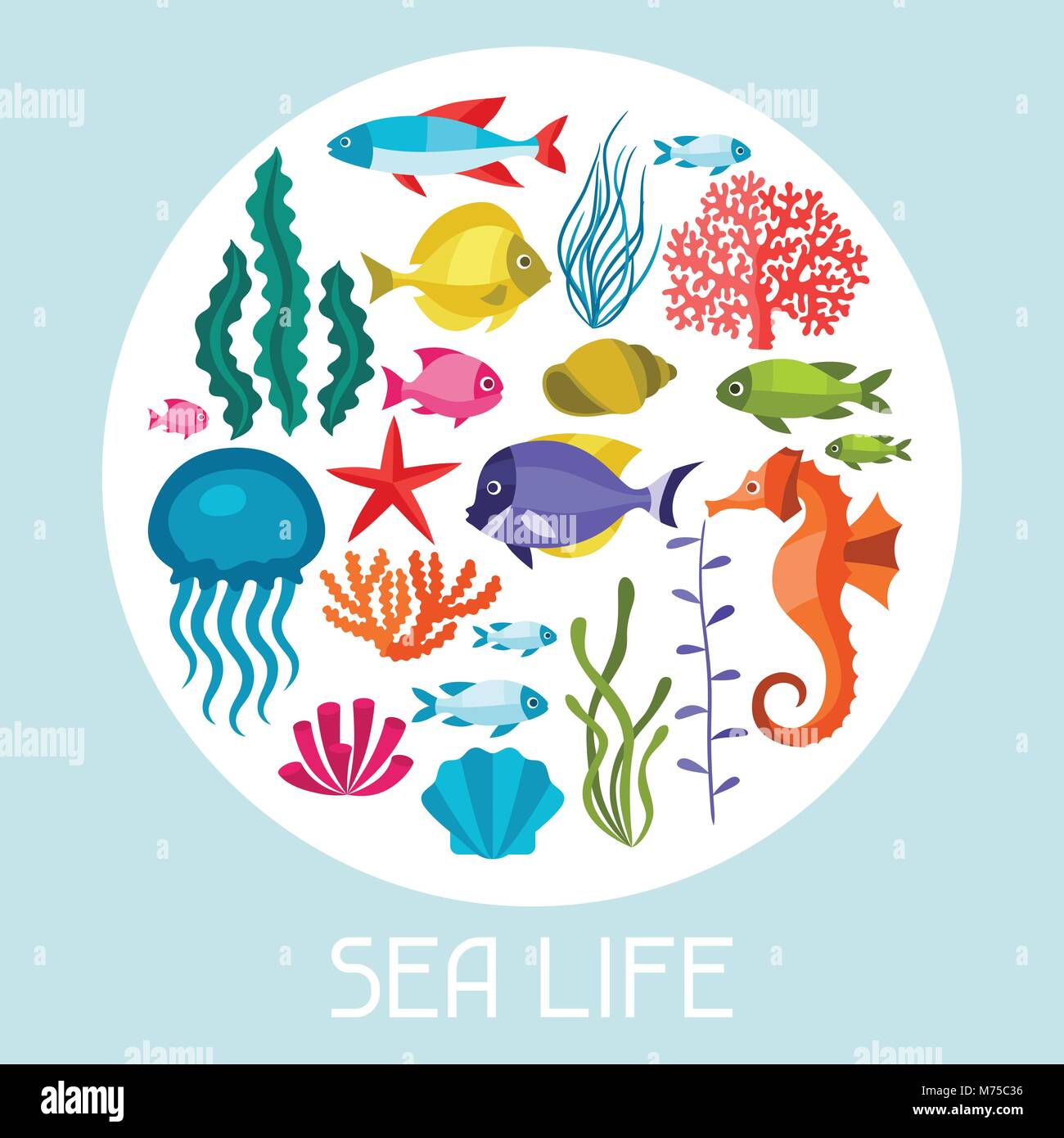 Marine life set of icons, objects and sea animals Stock Vector Image & Art  - Alamy
