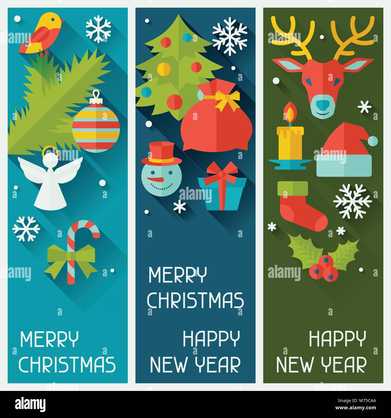 Merry Christmas and Happy New Year vertical banners Stock Vector Image & Art - Alamy