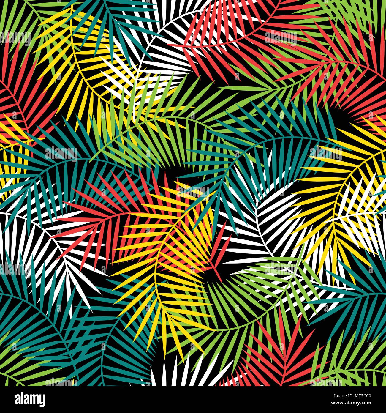 Seamless tropical pattern with stylized coconut palm leaves Stock Vector