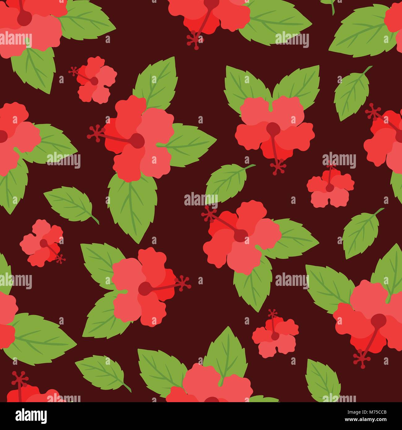 Seamless tropical pattern with stylized hibiscus flowers Stock Vector ...