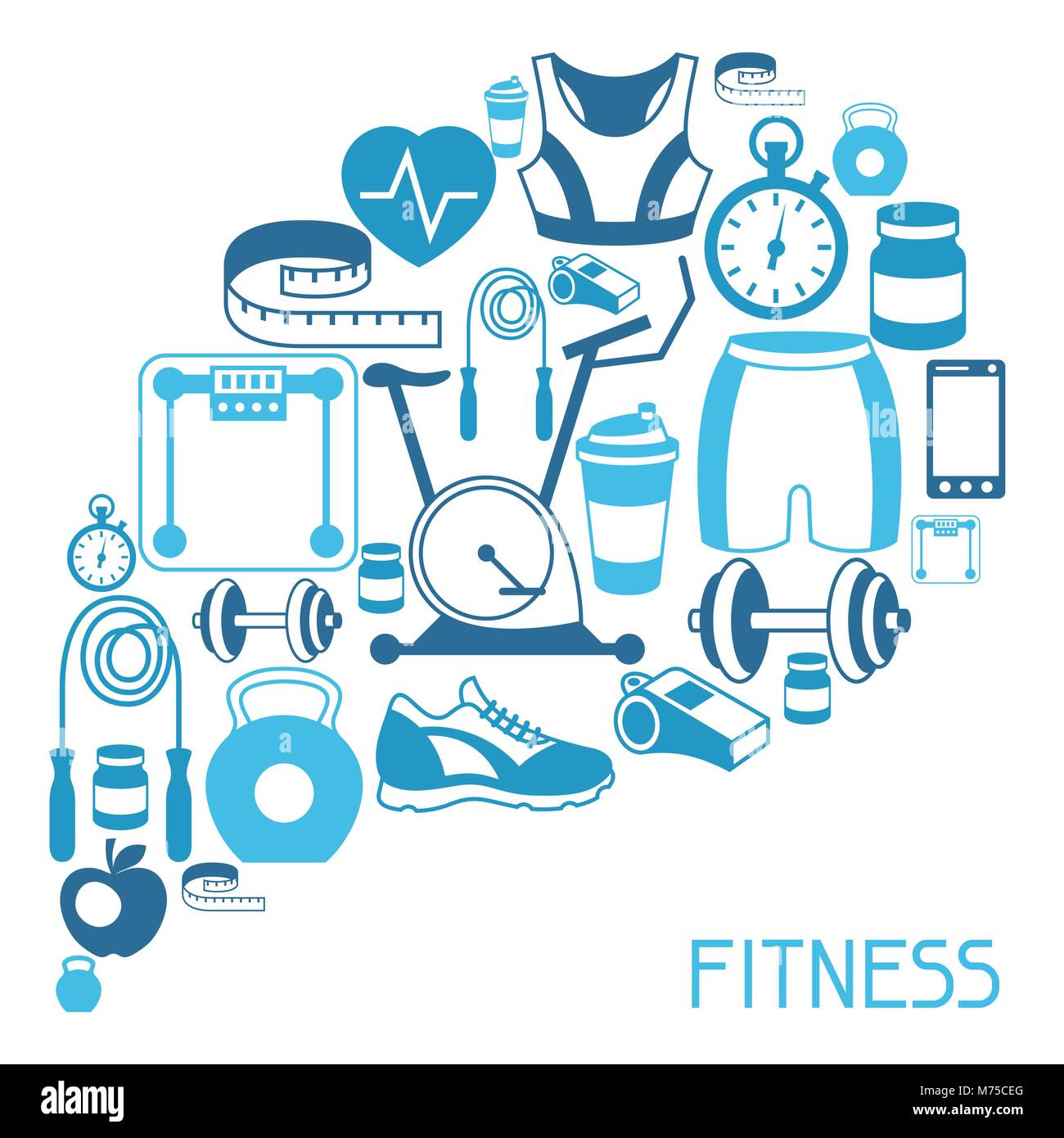 Sports background with fitness icons in flat style Stock Vector Image ...