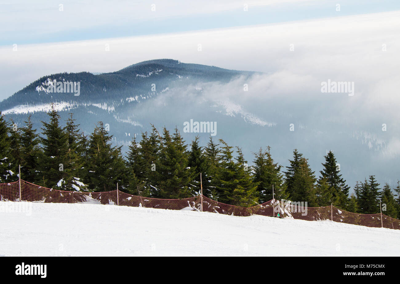 The top of the hill in the ski resort in Krkonose Stock Photo
